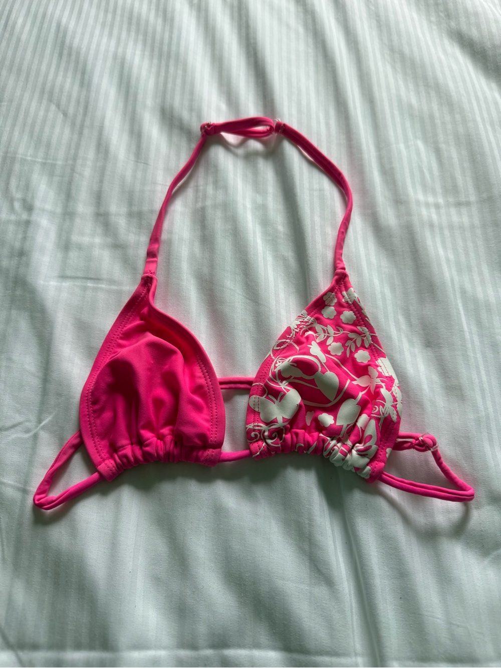 Kids Pink Triangle Bikini Top - Floral Accent